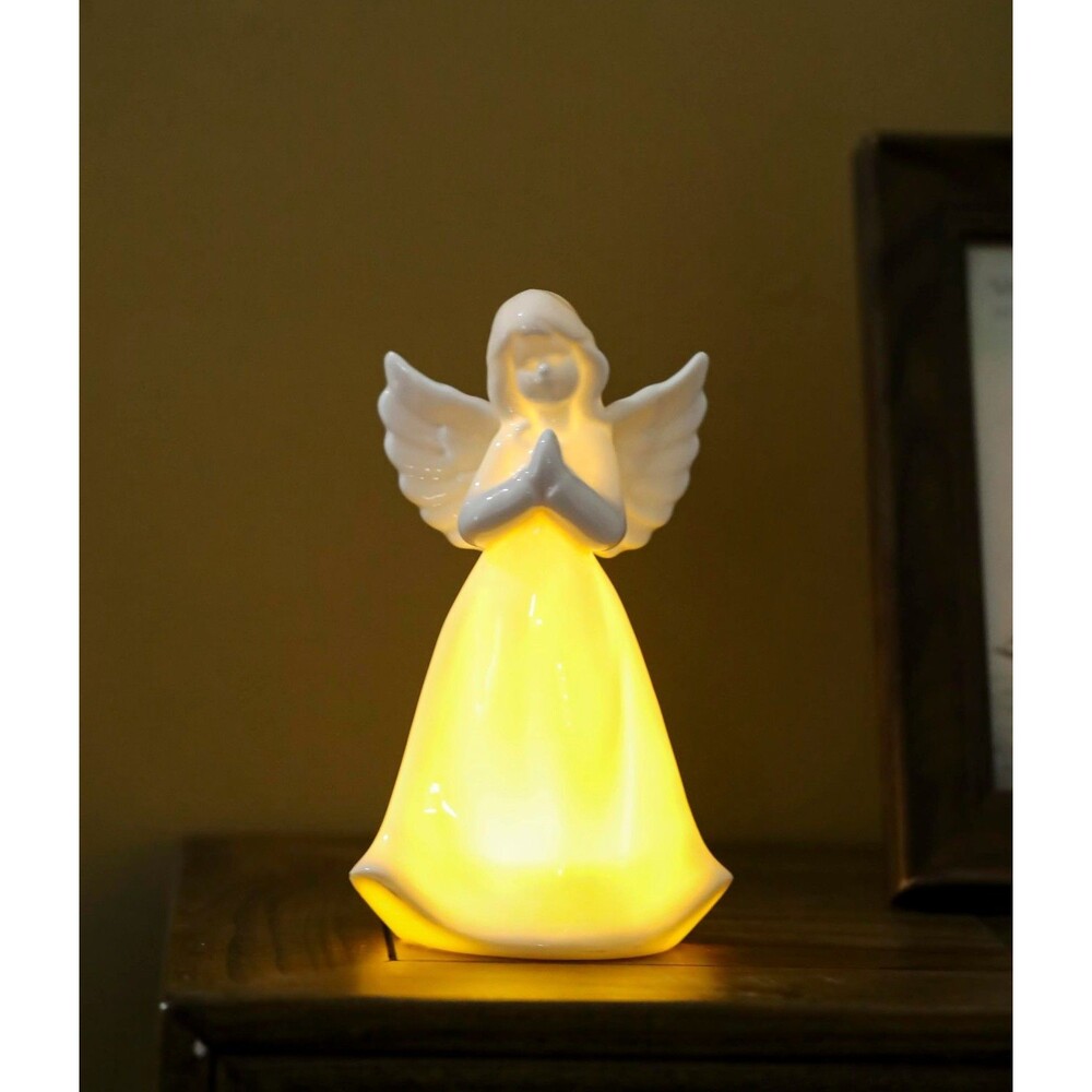 ADAVAS.Y&G Porcelain Lighted Angel Figurine Holding Cross, and Decor 7" H